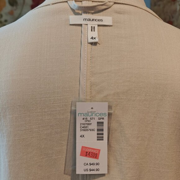Maurices 4x - 28/30w Khaki Blazer (NWT) - Picture 6 of 6